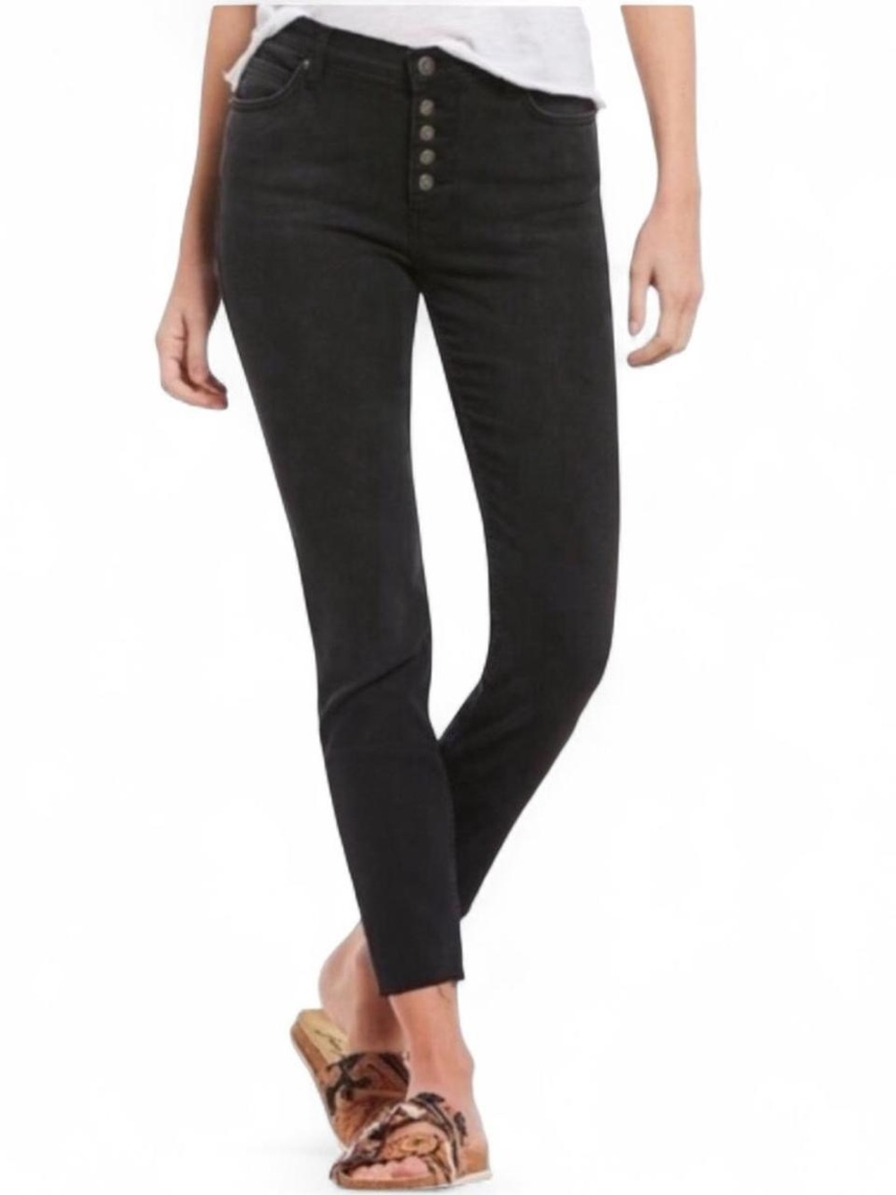 FREE PEOPLE | Reagan Raw Hem Button-Fly Skinny Jeans - 28R
